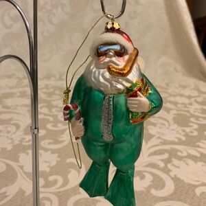 Diving Santa Holiday Ornament - Green and Gold
